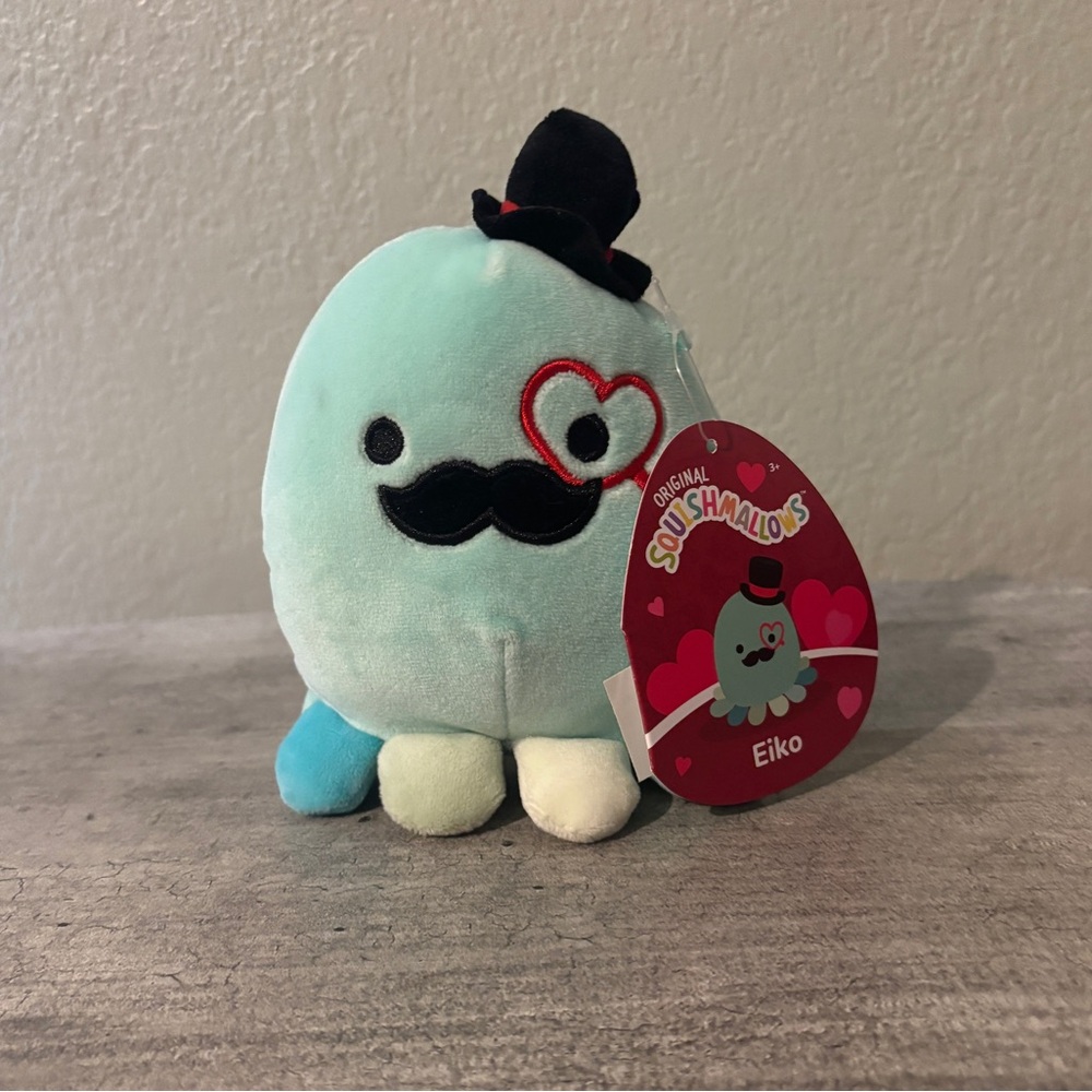 Squishmallows Eiko Blue with Mustache and Hat 4.5” Plush